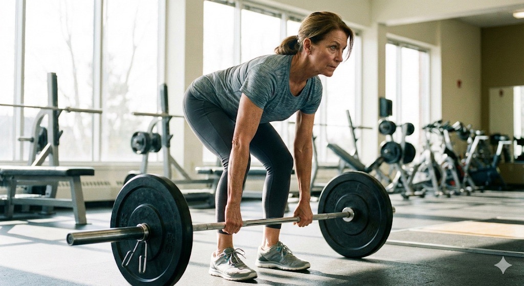 Romanian deadlift practice for a woman in her 60s to learn proper hip hinge mechanics